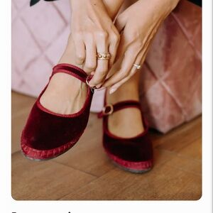Flabelus Lucretia red velvet Mary Jane Shoes flats 37 6